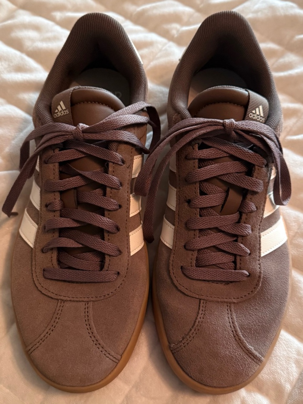adidas Brown Suede Sneakers with White Stripes